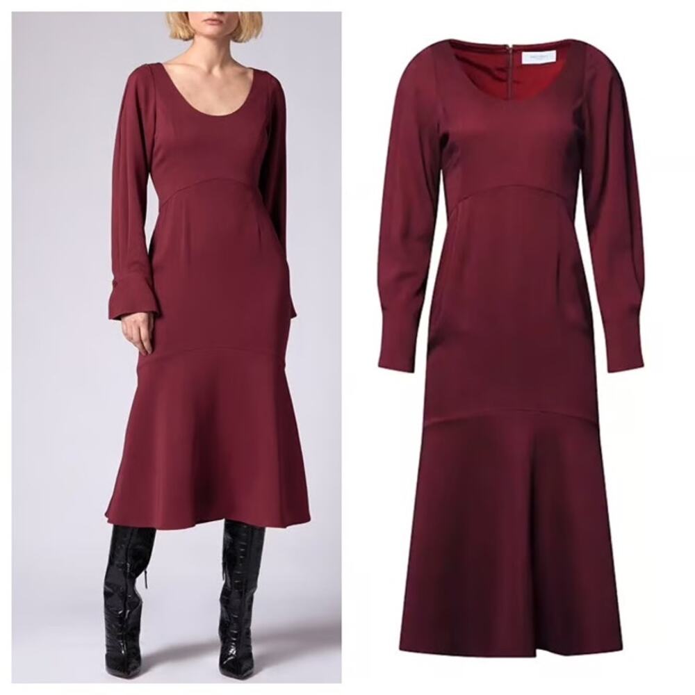Equipment Natalia Long Bell Sleeve Scoop Neck Midi Dress Cordovan Wine Red Sz 12
